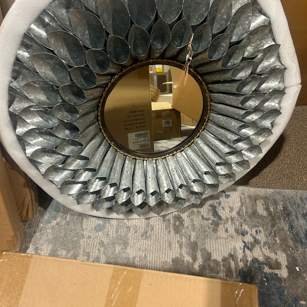 Galvanized Metal Sunburst Wall Mirror - Silver